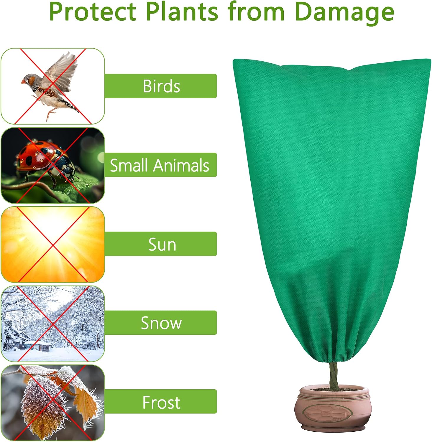 Hahood 10 Pieces Plant Covers Freeze Protection Winter Plant Frost Cover with Drawstring and Zipper Large Plant