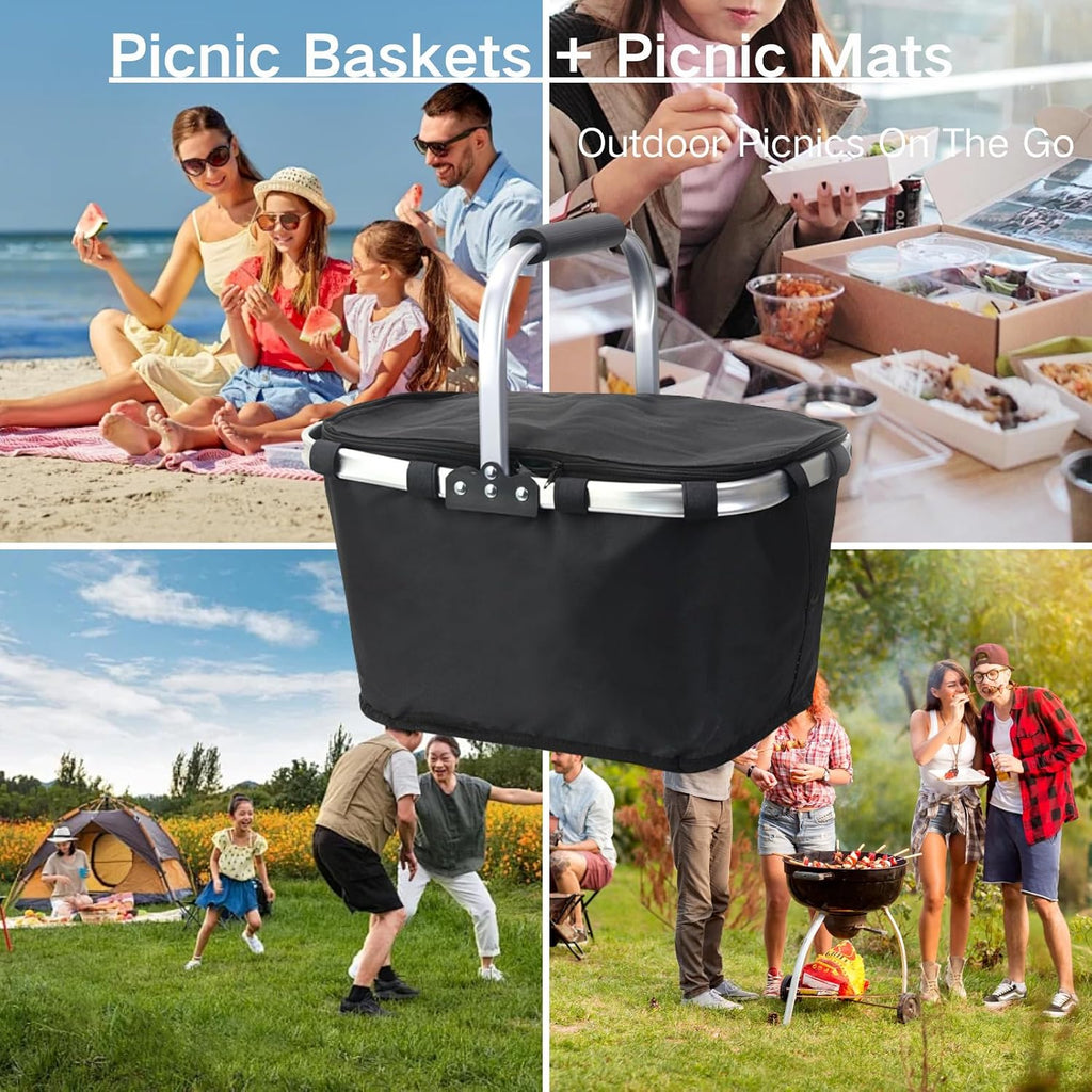 2 Pcs Large Insulated Picnic Basket, 30L Collapsible Cooler Bag Foldable Grocery Bag Market Basket Picnic Basket for