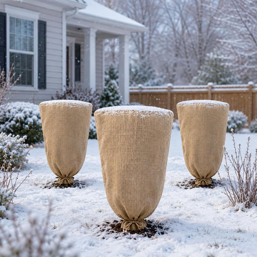 3 Pack 24'' x 40'' Reusable Warm Burlap Winter Plant Cover Bags with Drawstring Burlap Plant Covers Freeze Protection