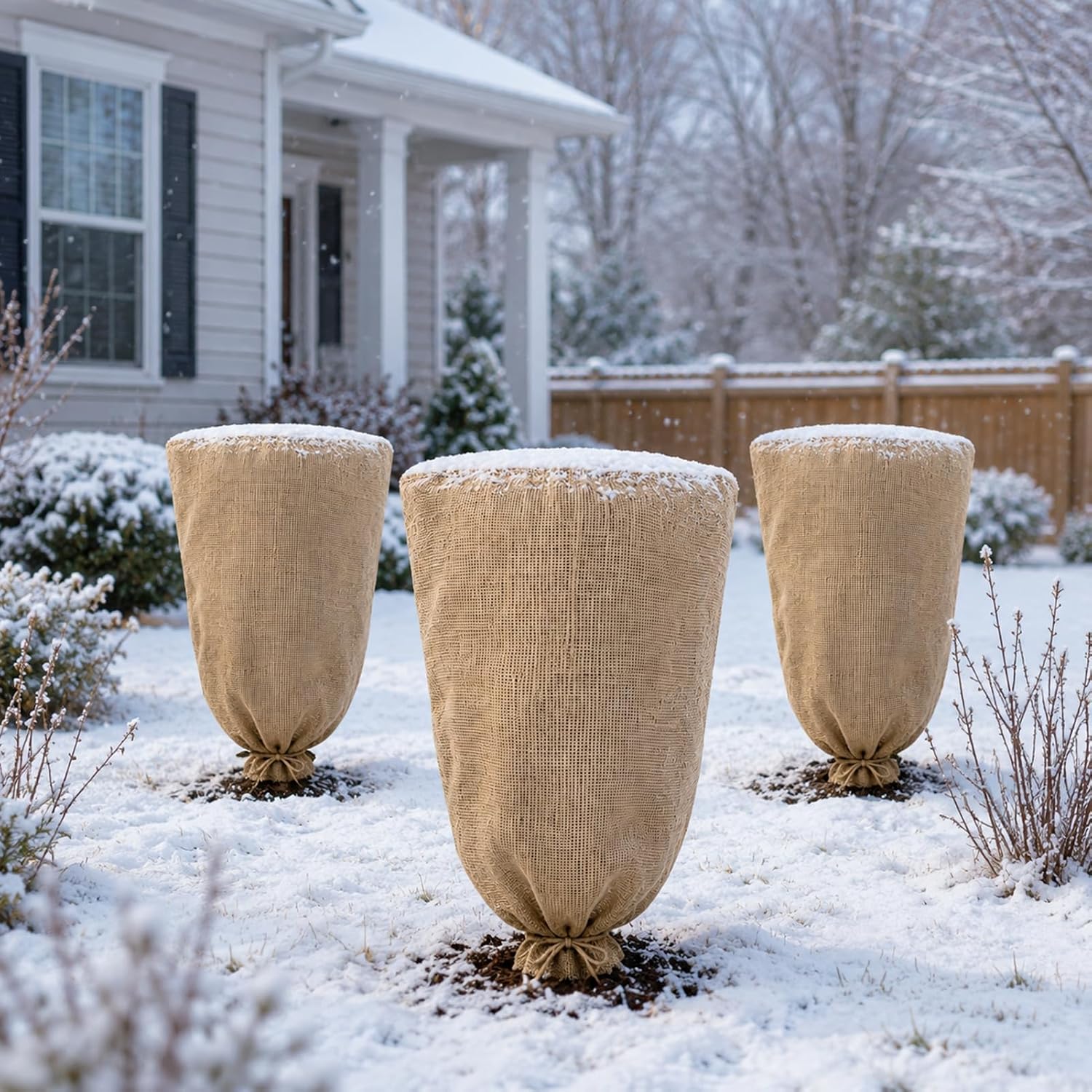 3 Pack 24'' x 40'' Reusable Warm Burlap Winter Plant Cover Bags with Drawstring Burlap Plant Covers Freeze Protection