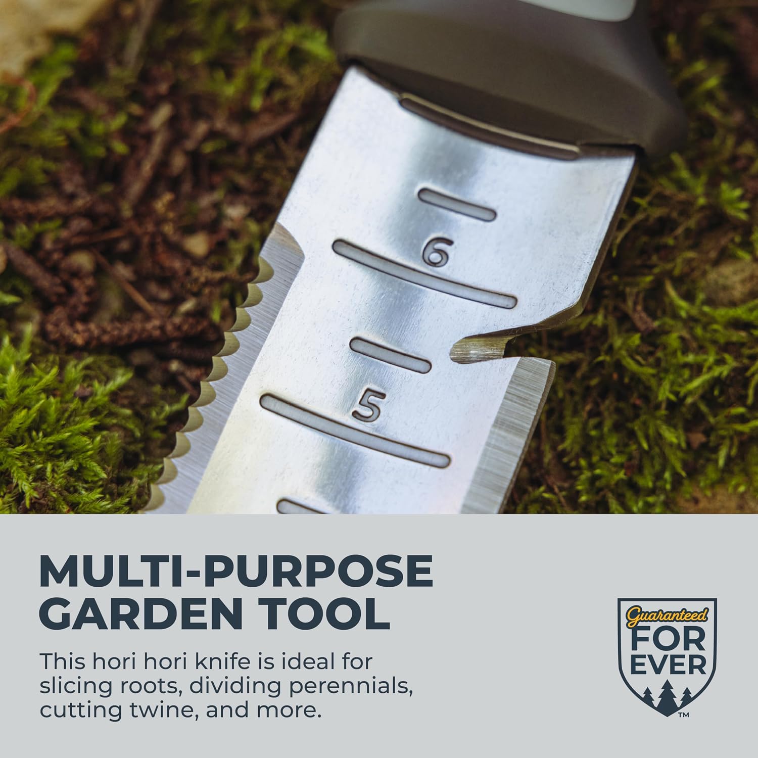 Heavy Duty Hori Hori Garden Knife - Stainless Steel Soil Knife with Serrated Edge, Depth Markings, and Ergonomic Grip