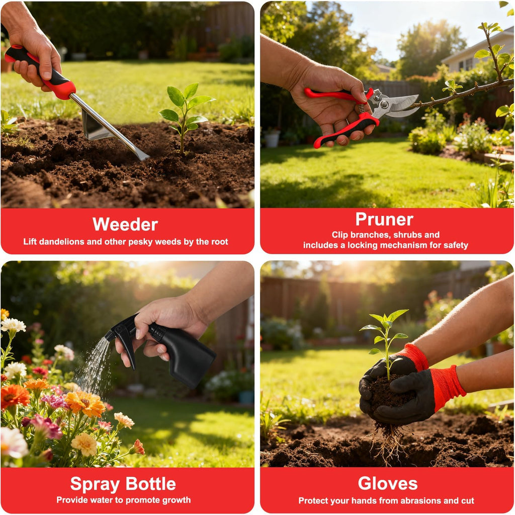 Yesker Gardening Tools 9-Piece Heavy Duty Garden Tool Set Gardening Supplies Gifts for Women Men Gardening Hand Tool