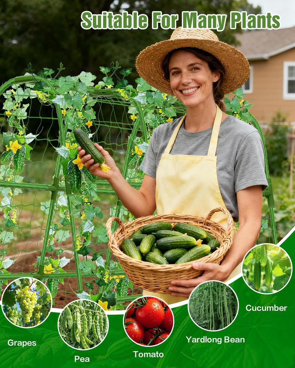 51x35x48in U-Shape Metal Arch Cucumber Trellis for Raised Bed with Net | Sturdy garden trellis, Climbing plant support