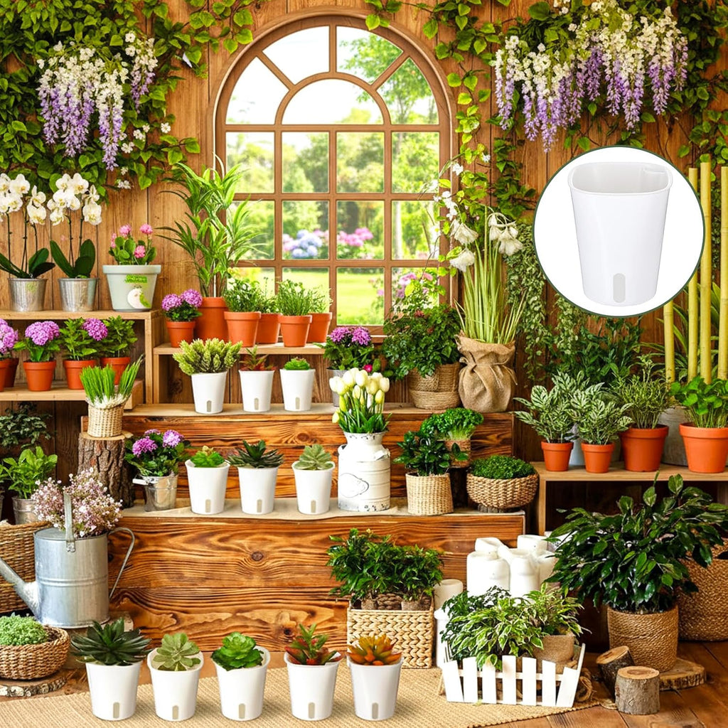 18 Pcs Self Watering Pots 3 Sizes Plastic Self Watering Planters Small Flower Plant Pot with Inner White Pot for Indoor