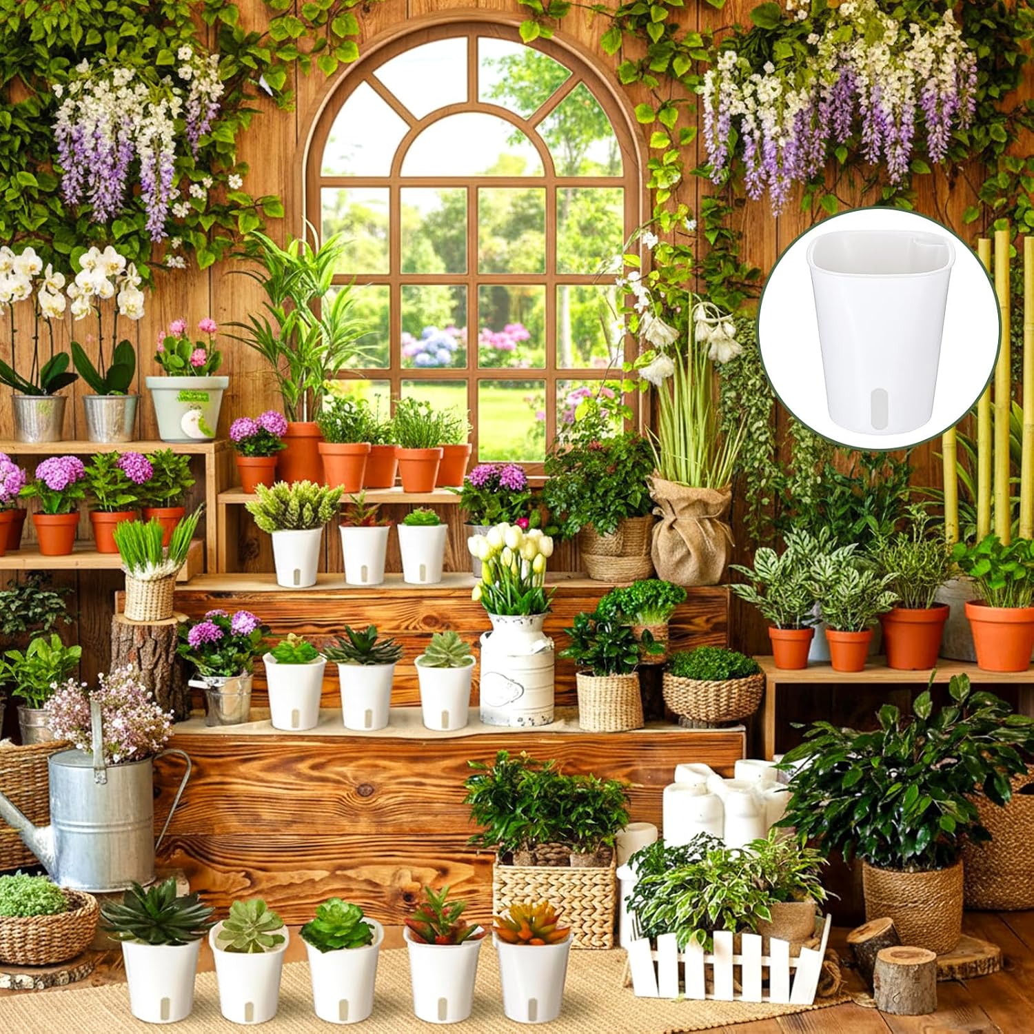 18 Pcs Self Watering Pots 3 Sizes Plastic Self Watering Planters Small Flower Plant Pot with Inner White Pot for Indoor