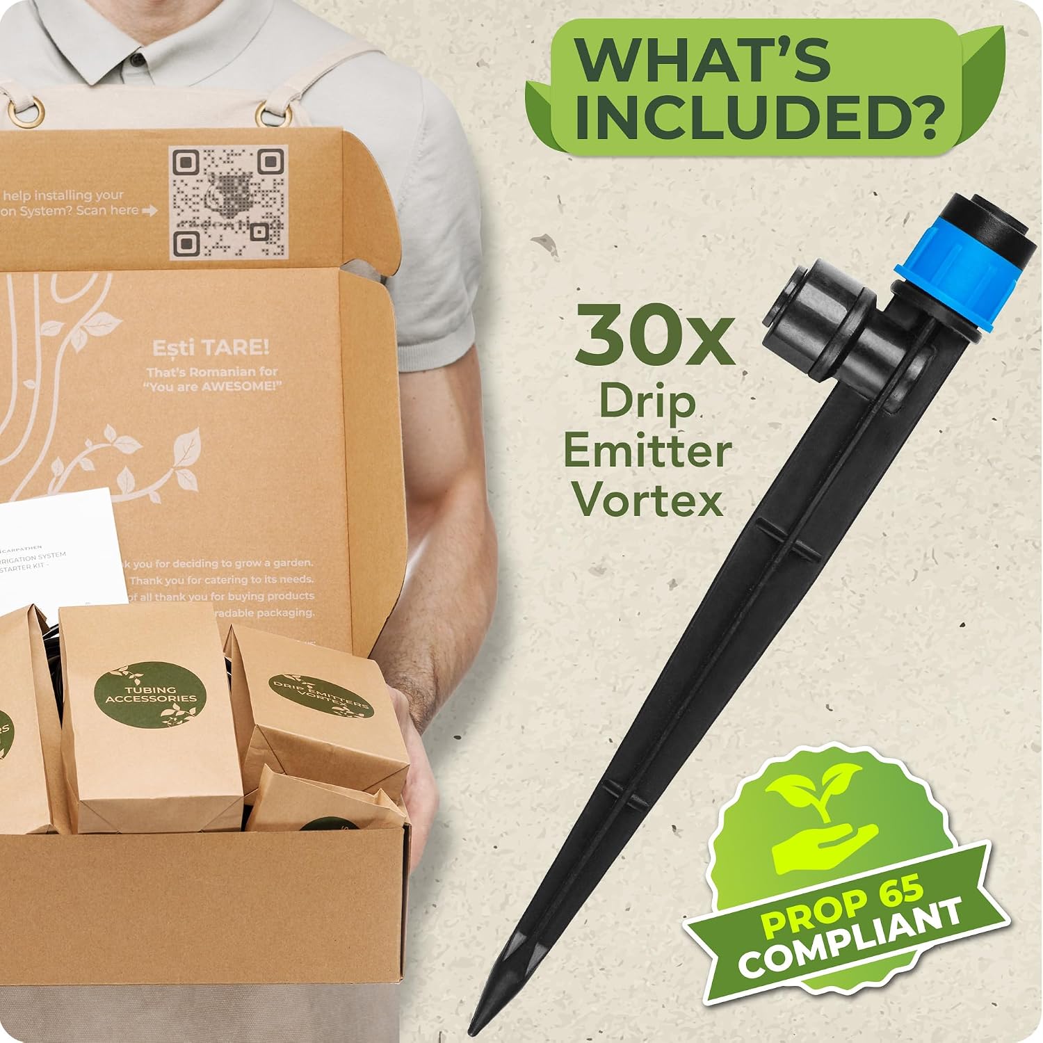 1/4" Quick Connect Irrigation Emitters Vortex Sprinker, 30 pcs | For Drip Irrigation System Kit, 360 Degree Adjustable