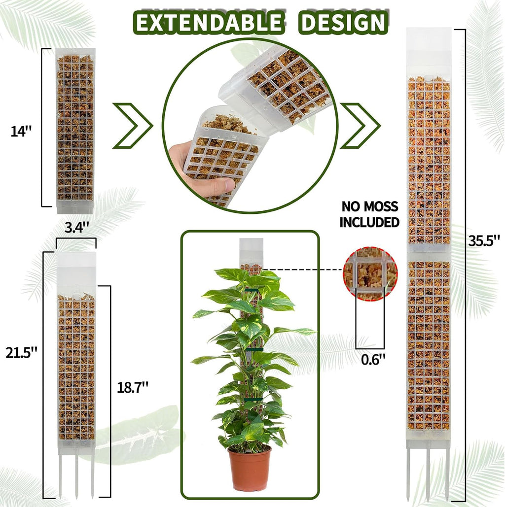 4PCS 18.7-Inch D-Shaped Self-Watering Moss Pole - Plastic Monstera Support for Indoor Climbing Plants. (4, White)