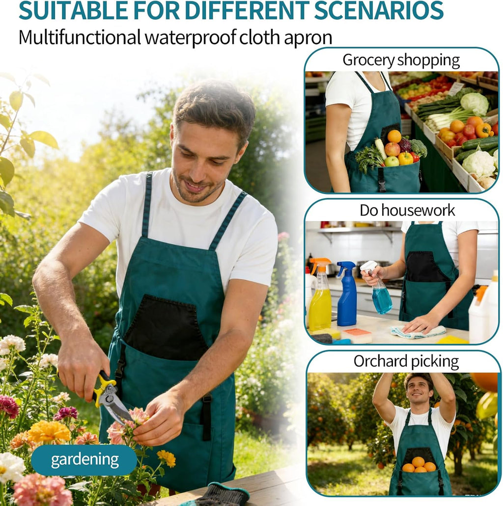 Gardening Apron with Pockets - 600D Waterproof Cross Back Apron for Women, Equipped with Pruning Shears & Gardening