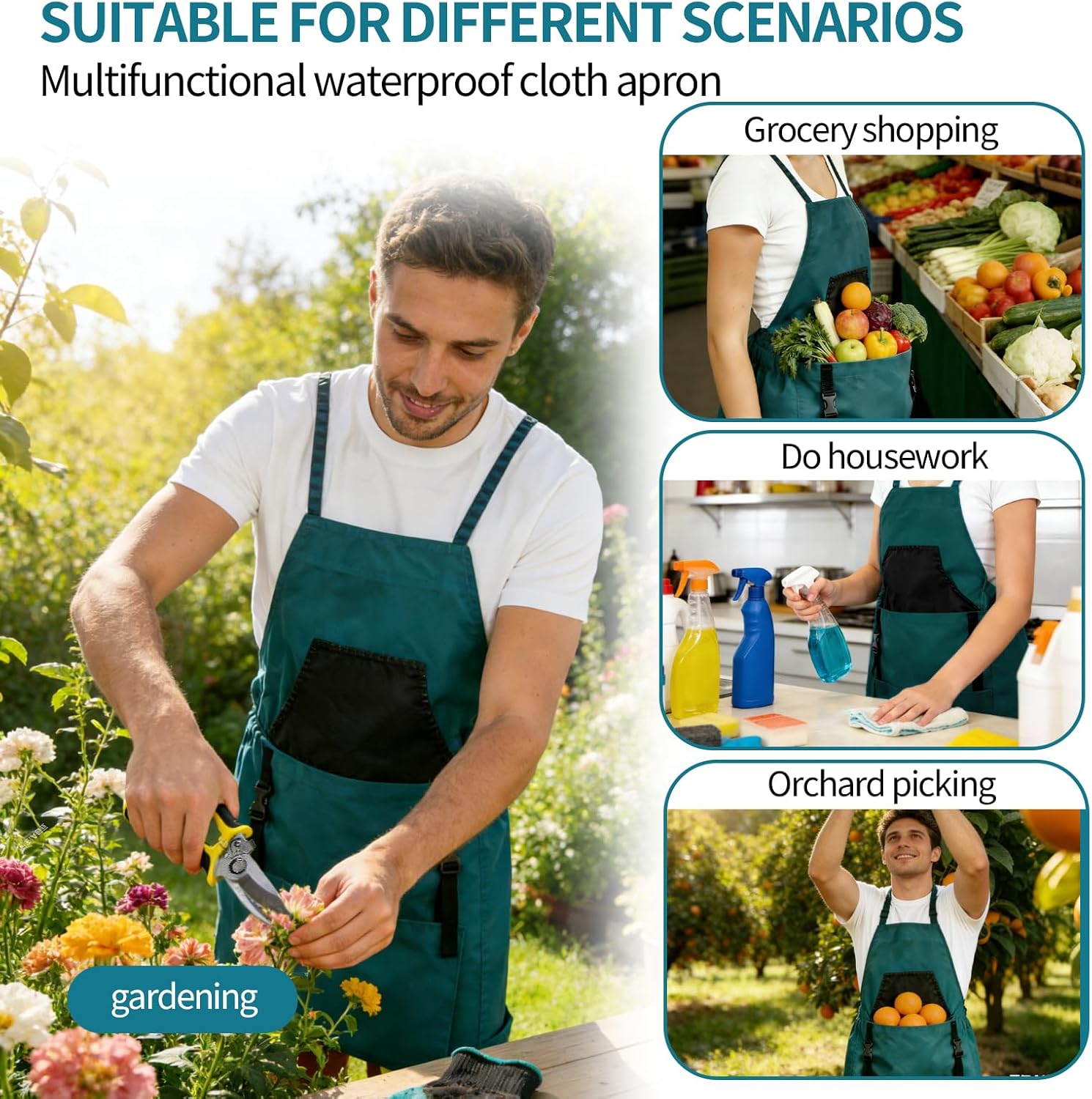 Gardening Apron with Pockets - 600D Waterproof Cross Back Apron for Women, Equipped with Pruning Shears & Gardening