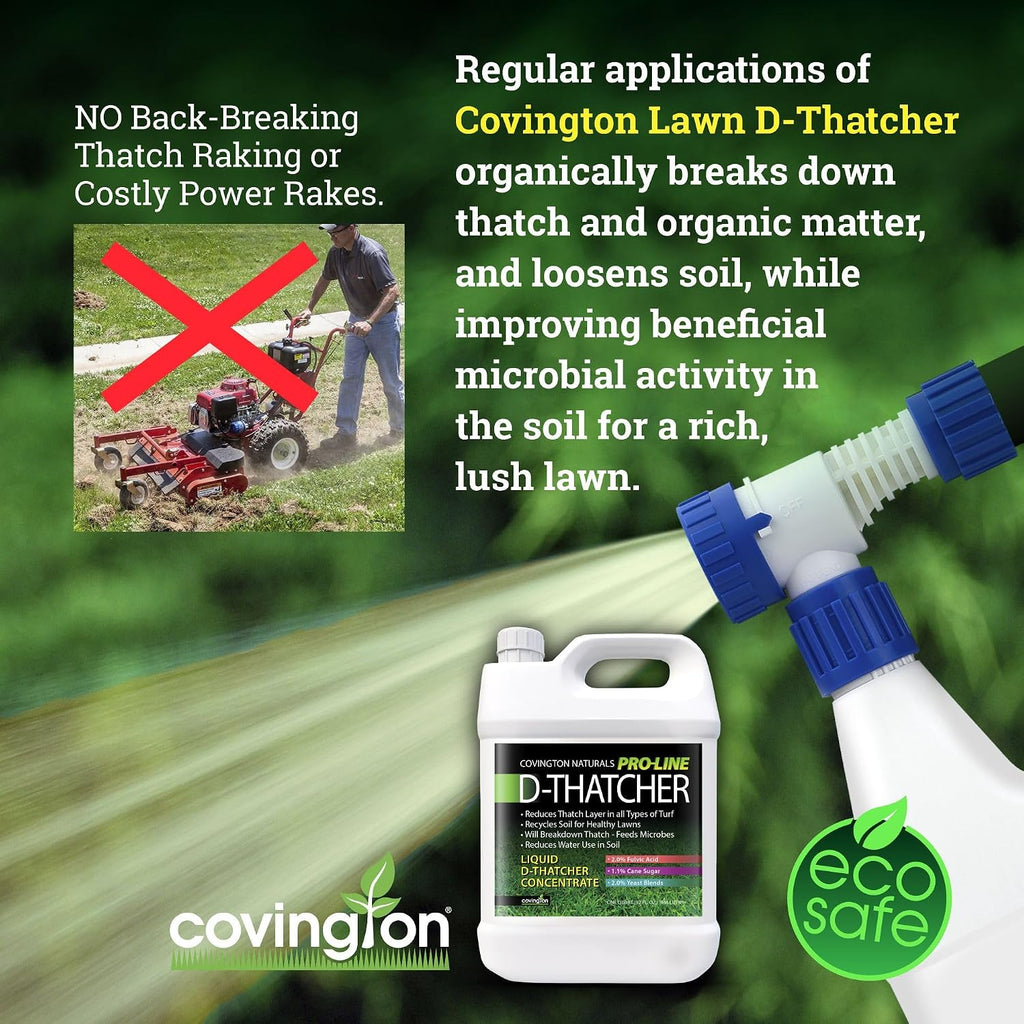 Covington PRO-LINE D-THATCHER Liquid Dethatcher (32oz) – Lawn Thatch Remover & Soil Softener, Grass Clipping Breakdown