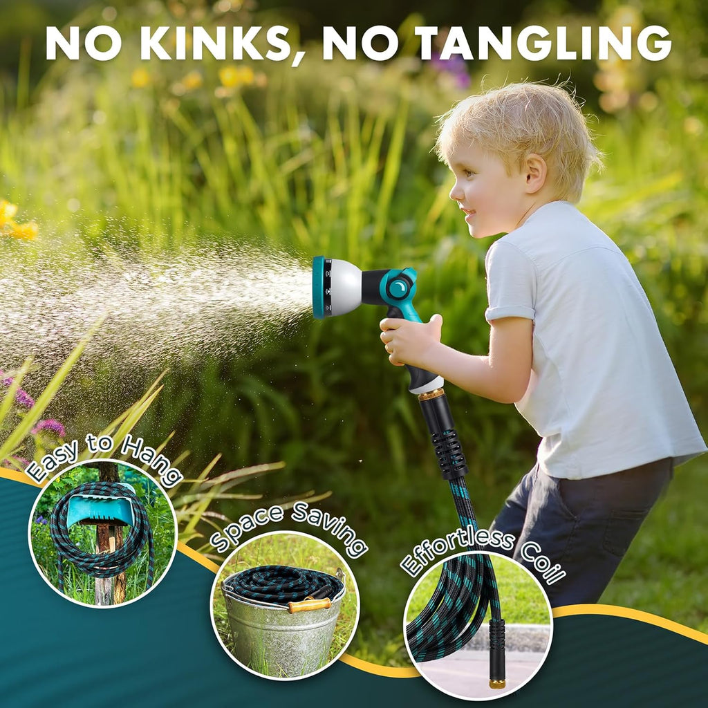Garden Hose 50FT, Ultra Lightweight Flexible Water Hose with 10-Function Spray Nozzle, Kink-Free and Leak-Proof Design