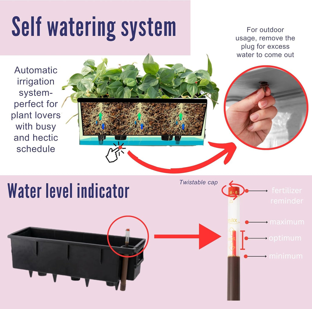 LaLaGreen Railing Planter Box (20 Inch, 4 Pack) White Rectangular Window Flower Boxes with Bracket, Self Watering
