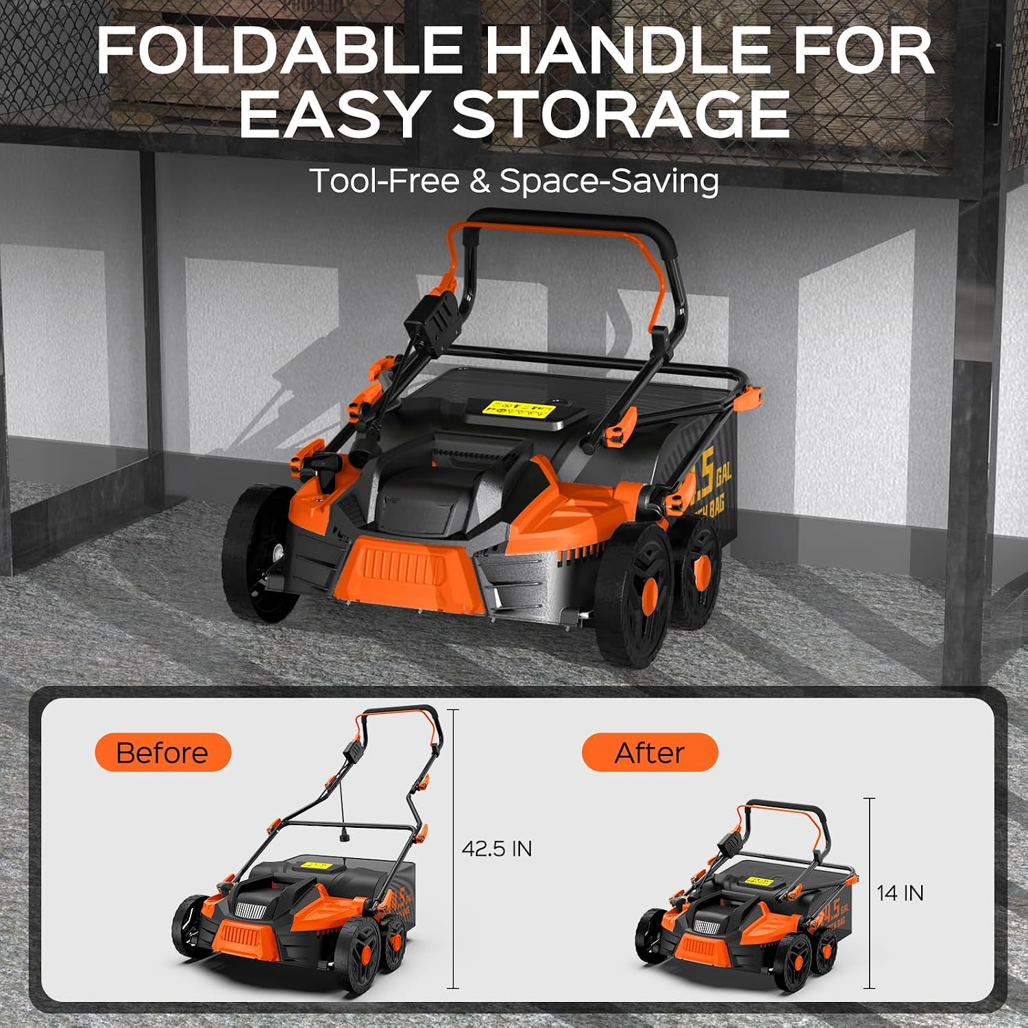 TIECTOWN 16-Inch 15.5 Amp 2-in-1 Electric Dethatcher and Scarifier with 14.5-Gallon Collection Bag, Lawn Dethatcher