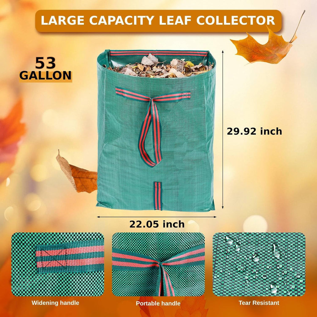 4-Pack 53-Gallon Reusable Collapsible Heavy Duty Leaf Bags with Dustpan | For lawn, garden, grass clippings, yard