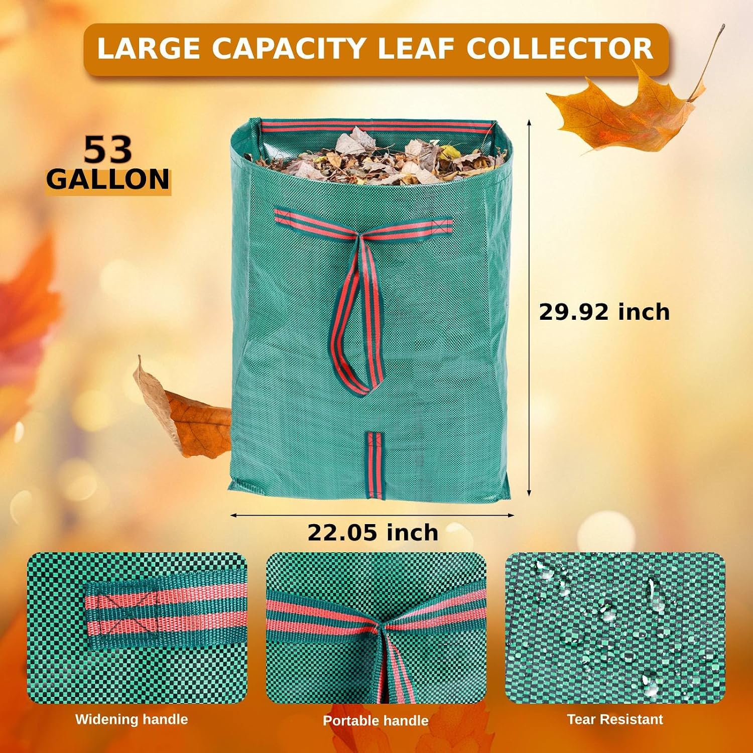 4-Pack 53-Gallon Reusable Collapsible Heavy Duty Leaf Bags with Dustpan | For lawn, garden, grass clippings, yard