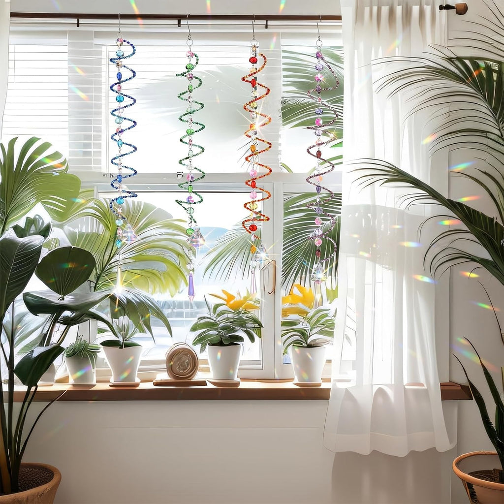 Suncalla 4 Pcs Crystal Sun Catcher Window Prism Sun Shine Catcher Rainbow | Crystal Sun Catcher with Spiral Ball and