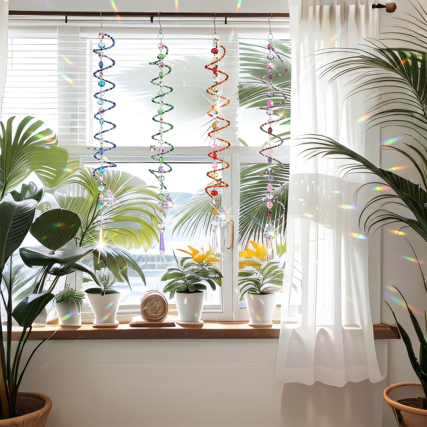 Suncalla 4 Pcs Crystal Sun Catcher Window Prism Sun Shine Catcher Rainbow | Crystal Sun Catcher with Spiral Ball and