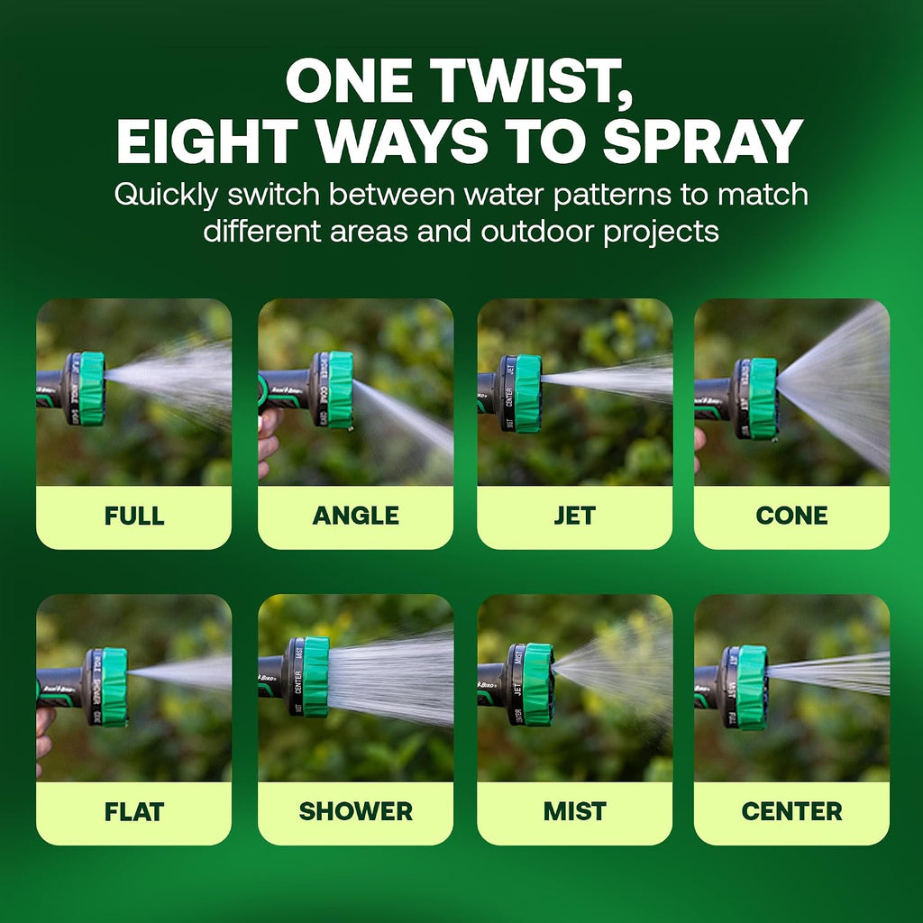 Rain Bird TCNZL8P Garden Hose Nozzle - 8 Pattern Thumb Control Adjustable Spray Nozzle for Watering Plants, Outdoor