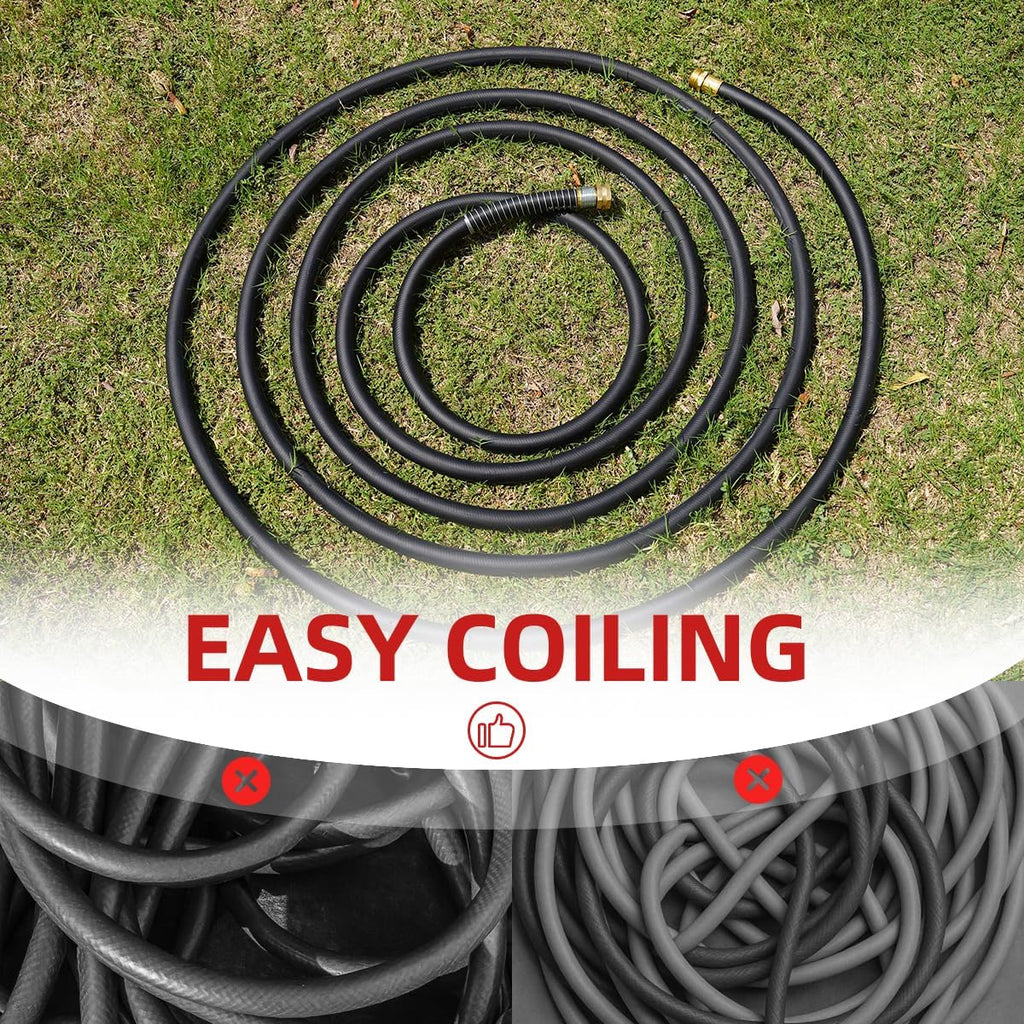 Wiseflow Garden Hose 75FT x 5/8", Heavy Duty Rubber Hose, Water Hose with Five Layered Braiding, Male Female Fittings
