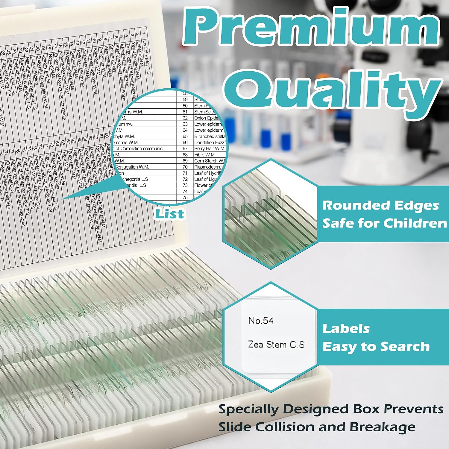 200 Packs Microscope Slides, 100 Plants & 100 Animal Tissues Includes Labels and Case for Biological Science Education