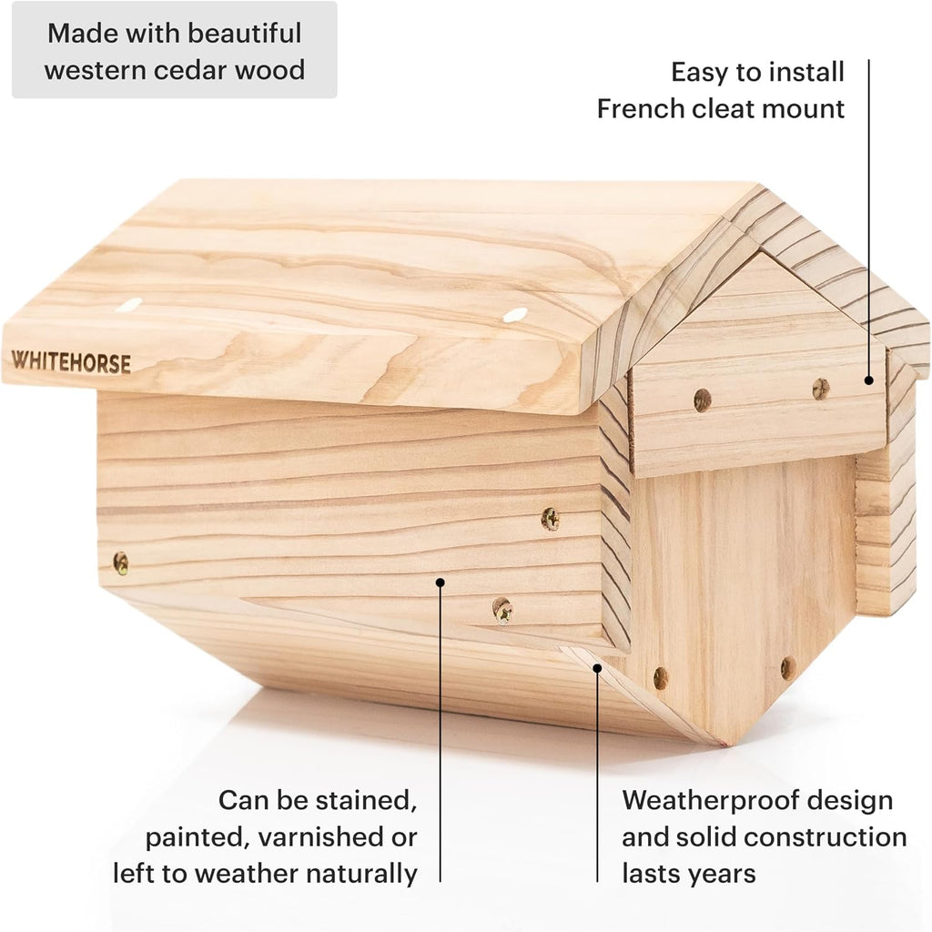 WHITEHORSE Premium Cedar Bee House - 6” Long Replaceable Tubes - Perfect for Mason Beekeeping - an Insect Hotel Built