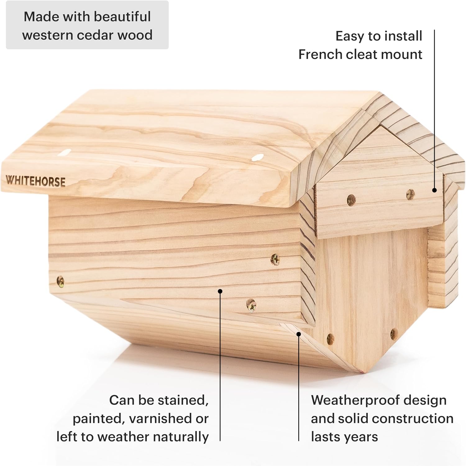 WHITEHORSE Premium Cedar Bee House - 6” Long Replaceable Tubes - Perfect for Mason Beekeeping - an Insect Hotel Built