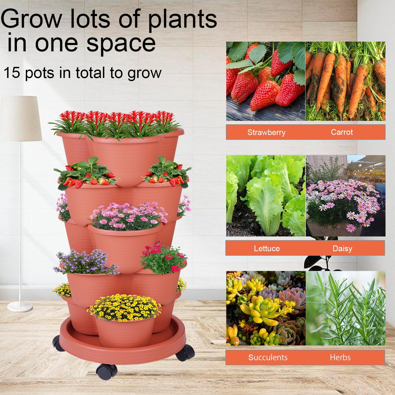 5-Tier Vertical Garden Tower Stackable Planter for Strawberries, Flowers, Vegetables & Herbs(Indoor & Outdoor)