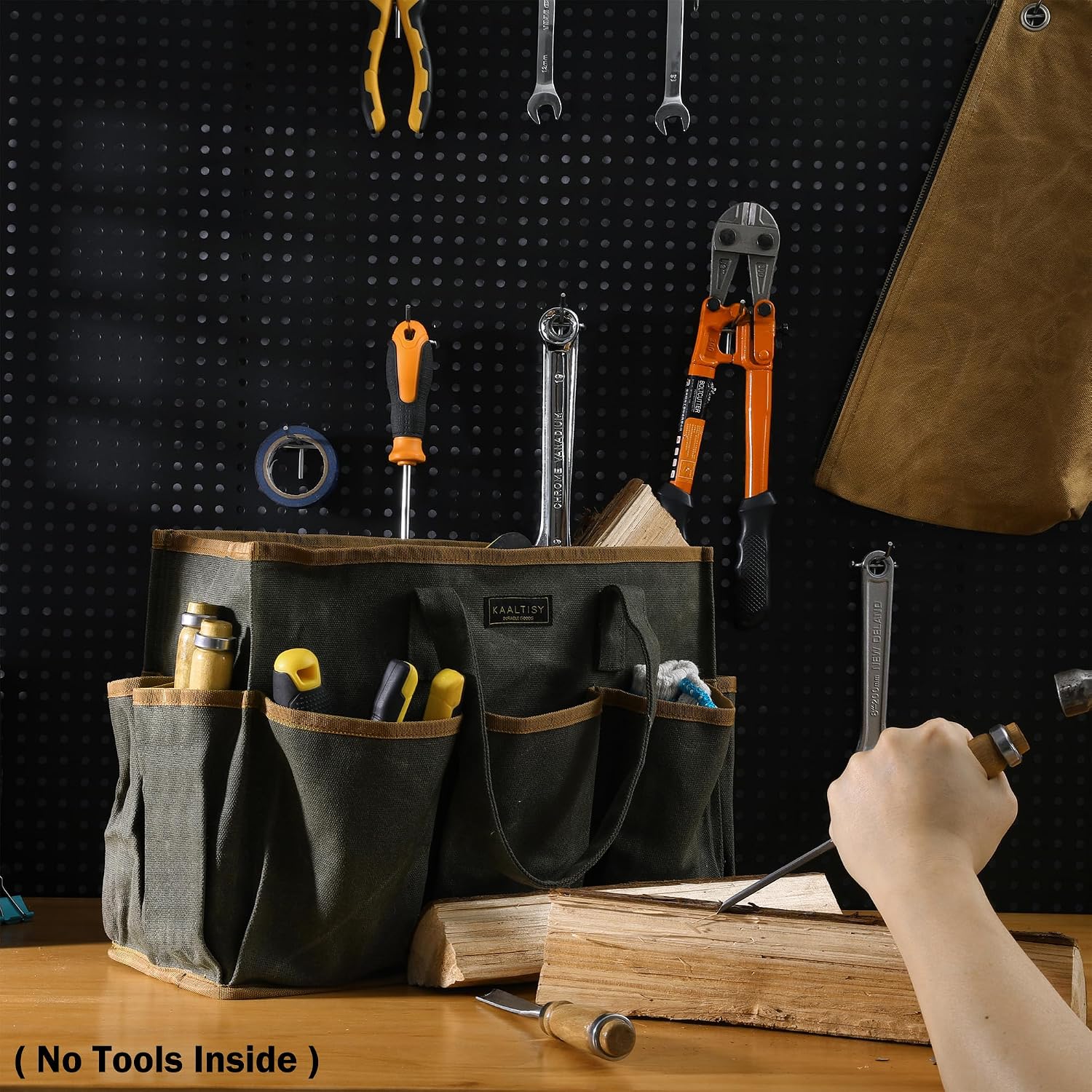 Tool Tote Bag, Heavy Duty 16oz Waxed Canvas Garden Tool Bag | Portable 11-Pocket Tool Storage Bag for Gardener