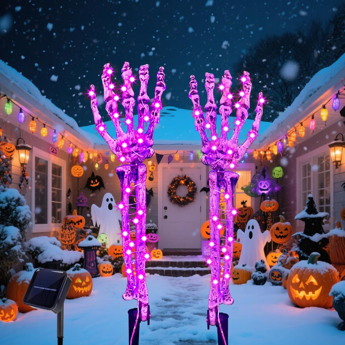 Solar Skeleton Hand Lights 2 Pack, 100LED Purple Halloween Stakes