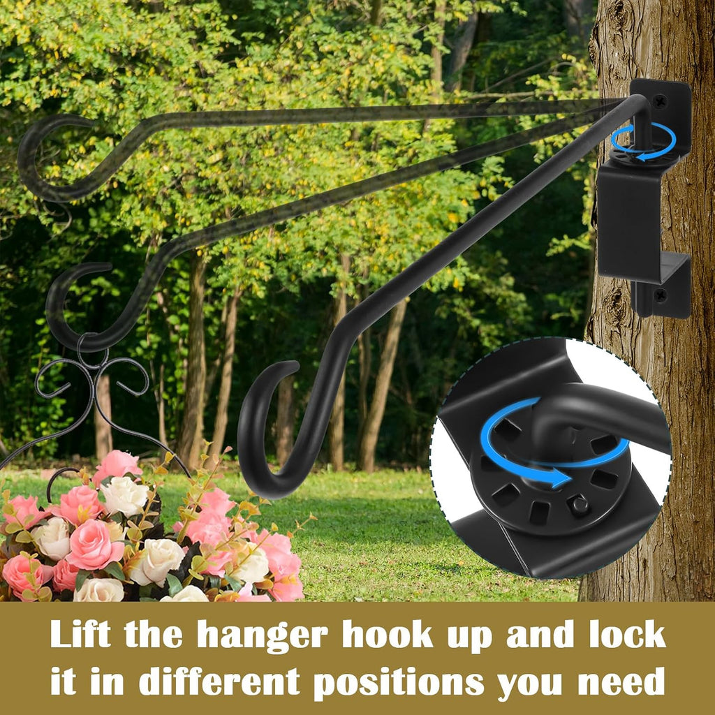 12 inch 4 Pack Swivel Plant Hangers Outdoor Heavy Duty - Black Iron Plant Hanging Hook Bracket for Flowers Baskets Pots