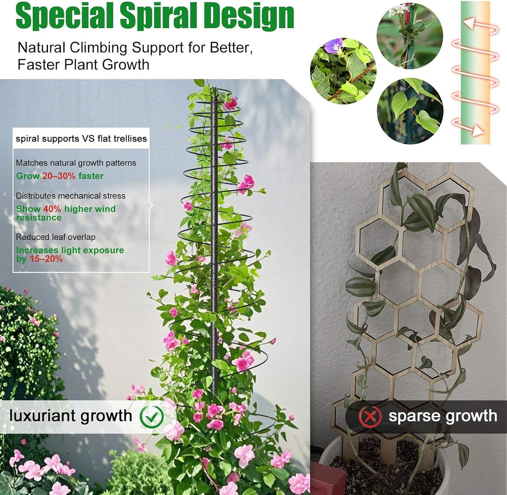 2 Pack Spiral Metal Garden Trellis for Climbing Plants Outdoor - 72" Large Heavy Duty Plant Support Tower with Center