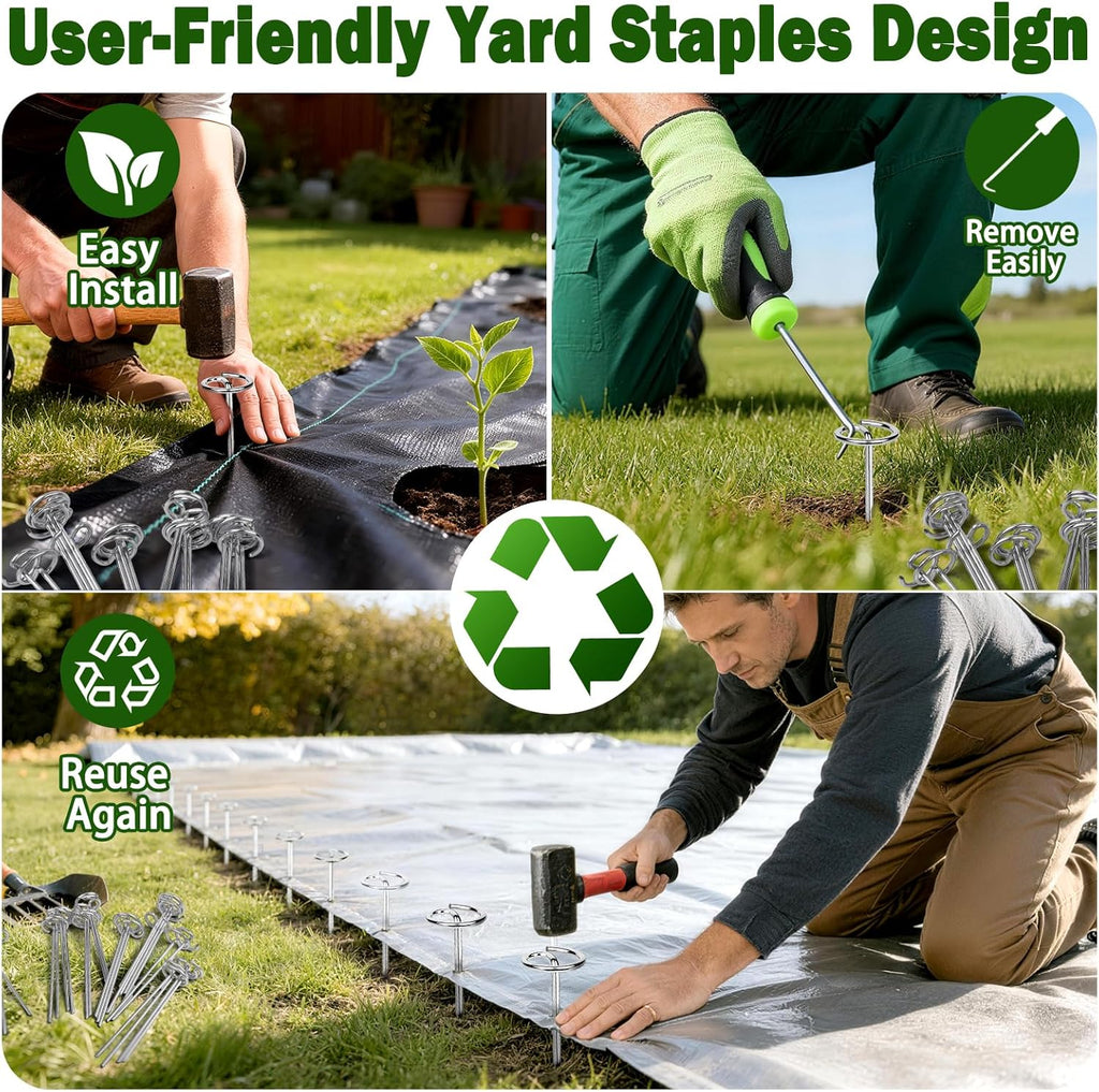 120 PCS Landscape Fabric Staples Stakes, Larger Circle Top Pin 4MM | Heavy Duty Thickened 8 Gauge, 1.5 Inch Circle Top