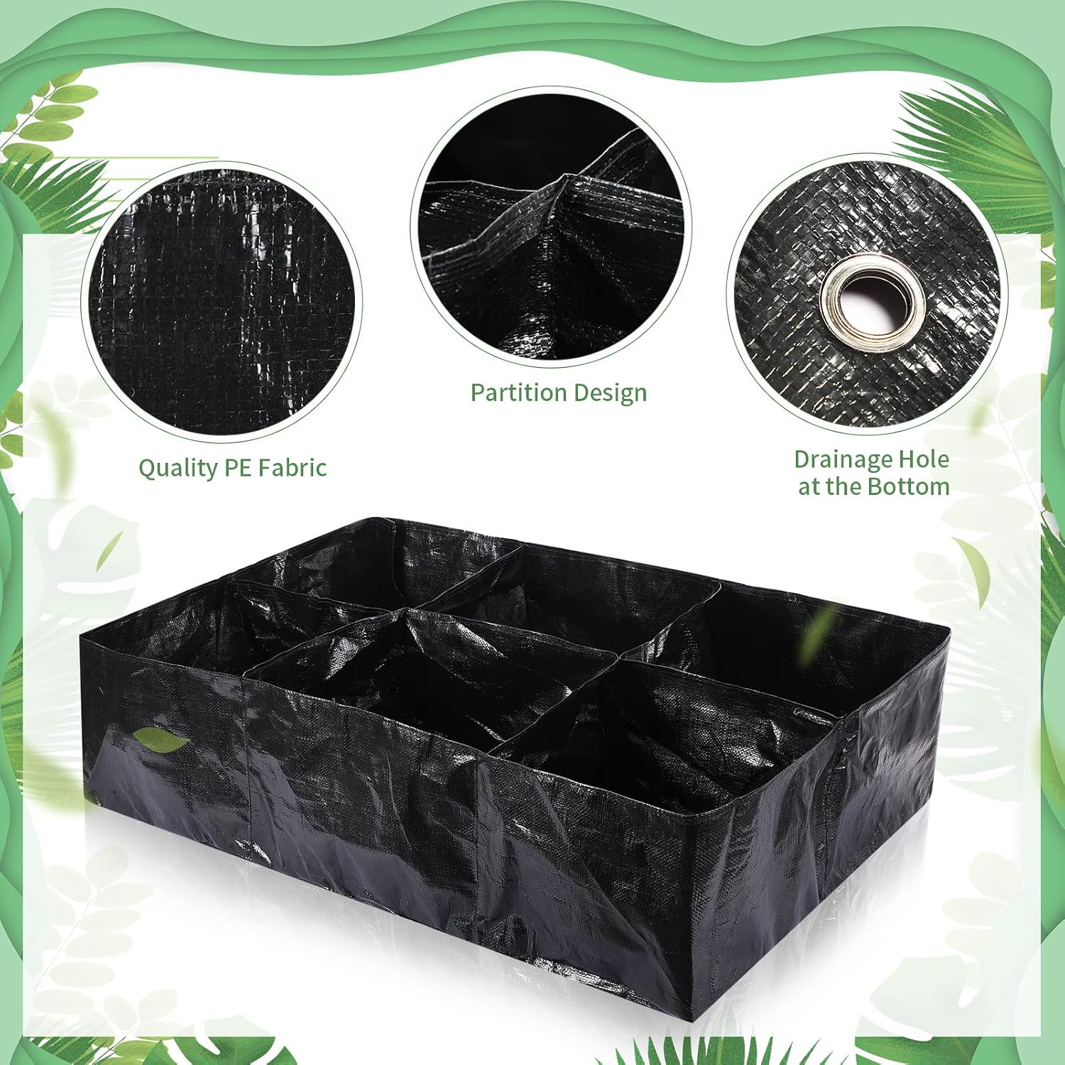 6 Pcs 35 Gallon Fabric Raised Garden Bed Breathable Planting Container Grow Bag with 6 Compartments Rectangle Large
