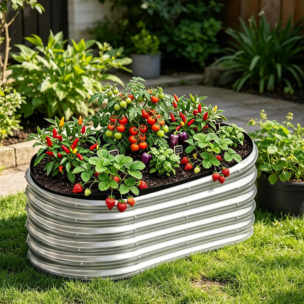 2 Sets Raised Garden Bed Liner Bag, 4 x 2 x 1 ft Oval Breathable Grow Bed Fabric Liners with Clips Gloves, Garden Grow