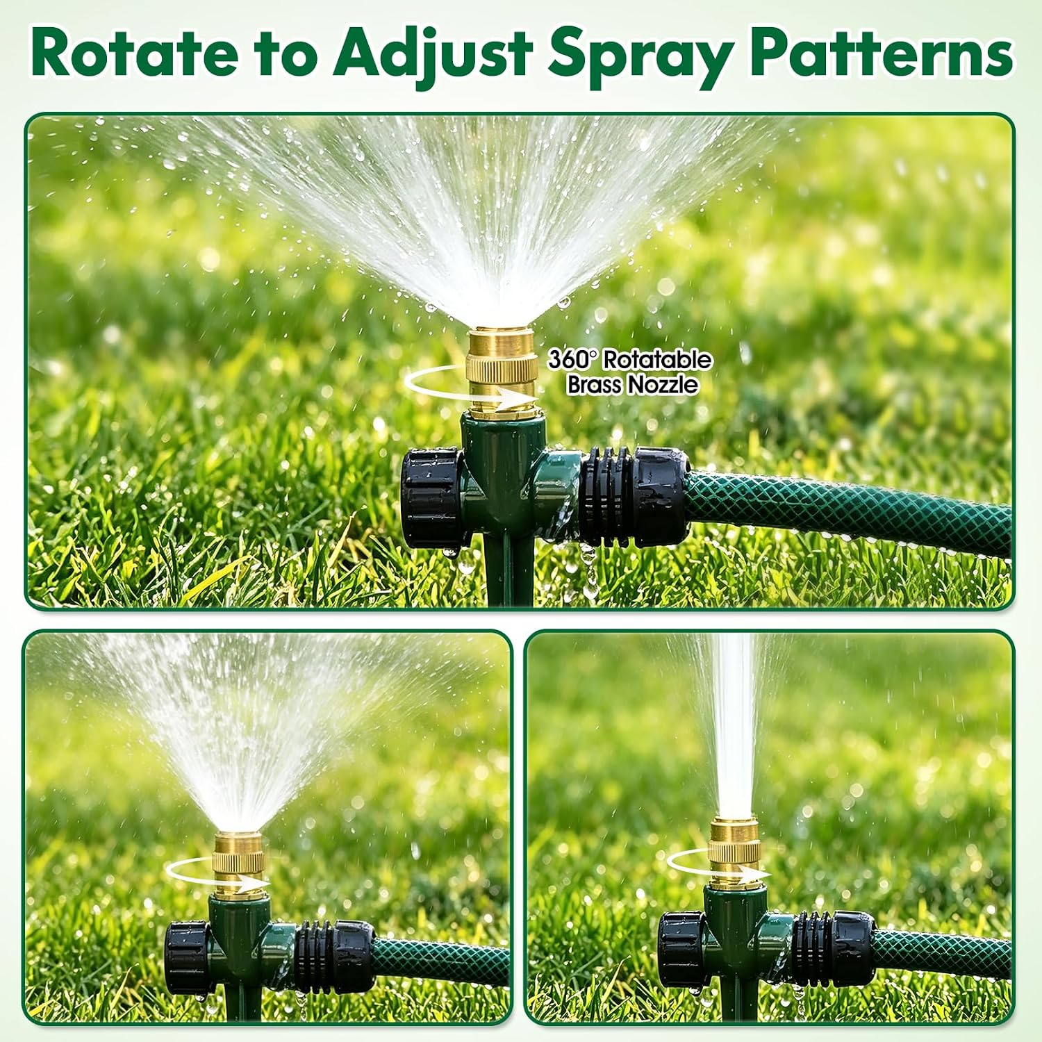 4 Pack Heavy Metal Lawn Sprinkler for Yard,360° Large Area Coverage | Adjustable Brass Nozzle with Aluminum Alloy Spike