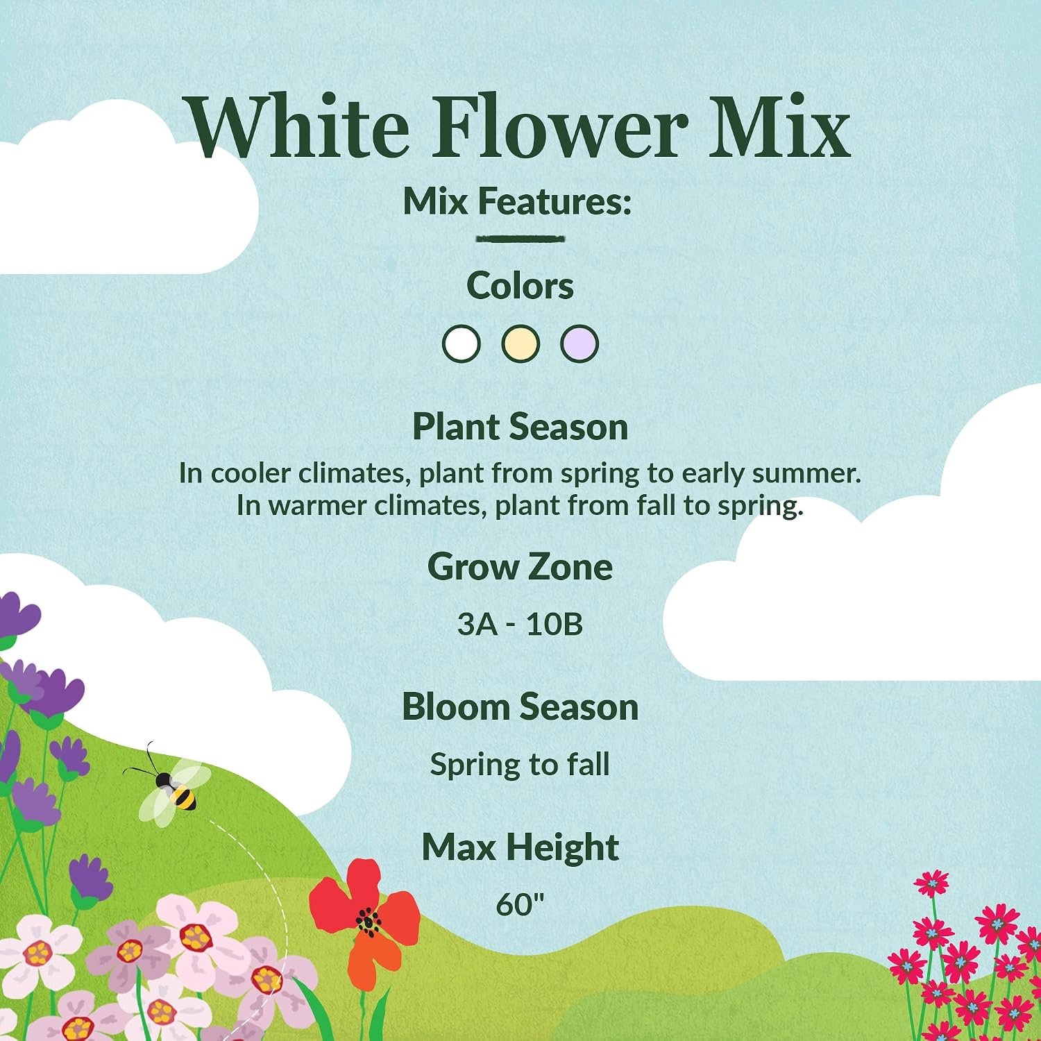 Ferry-Morse White Bulk Wildflower Seeds, 290,000+, 1 lb | Non-GMO annual and perennial blend in white and cream shades;