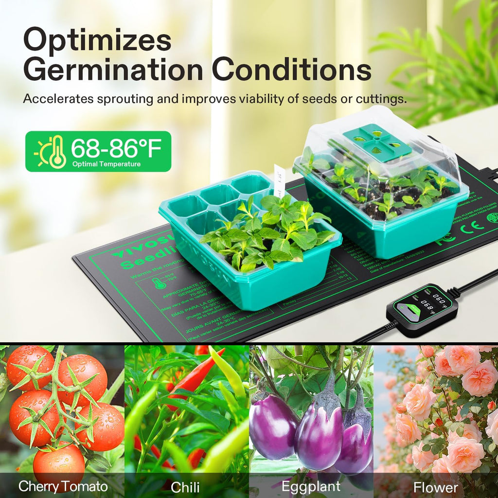 VIVOSUN 10"x20.75" Seedling Heat Mat with Built-in Temperature Controller | UL & MET-Certified Waterproof Plant Heating