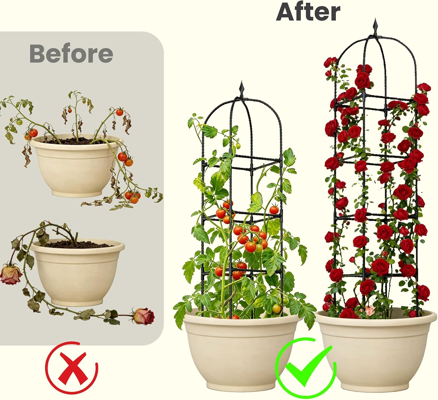 2 Pack 70.87" Garden Obelisk Trellis for Climbing Plants, Pyramid Design for Roses, Clematis, Jasmine, and Vegetable