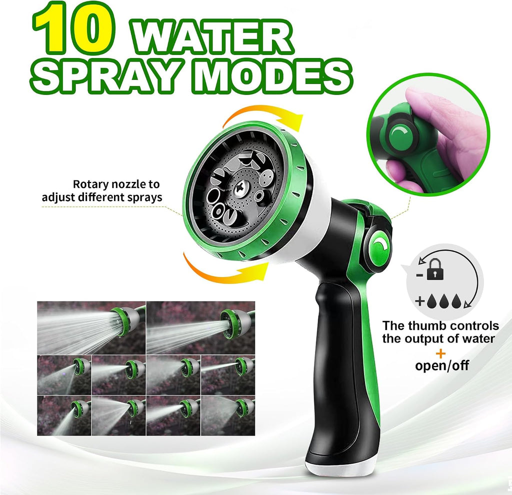 Garden Hose 50ft - Lightweight Water Hose, with 10-Pattern Nozzle, Triple-Layer Construction, All-Weather Hose,Flexible