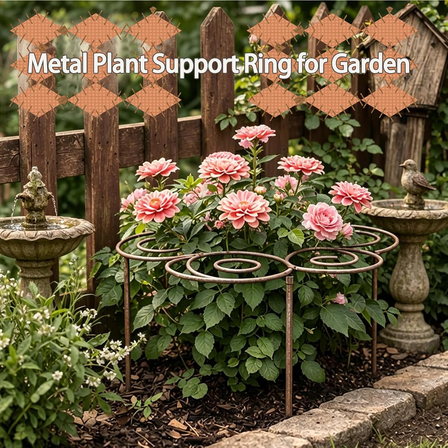 Metal Plant Support Ring, Heavy-Duty Peony & Dahlia Cages and Supports | Stackable Flower Support for Indoor & Outdoor
