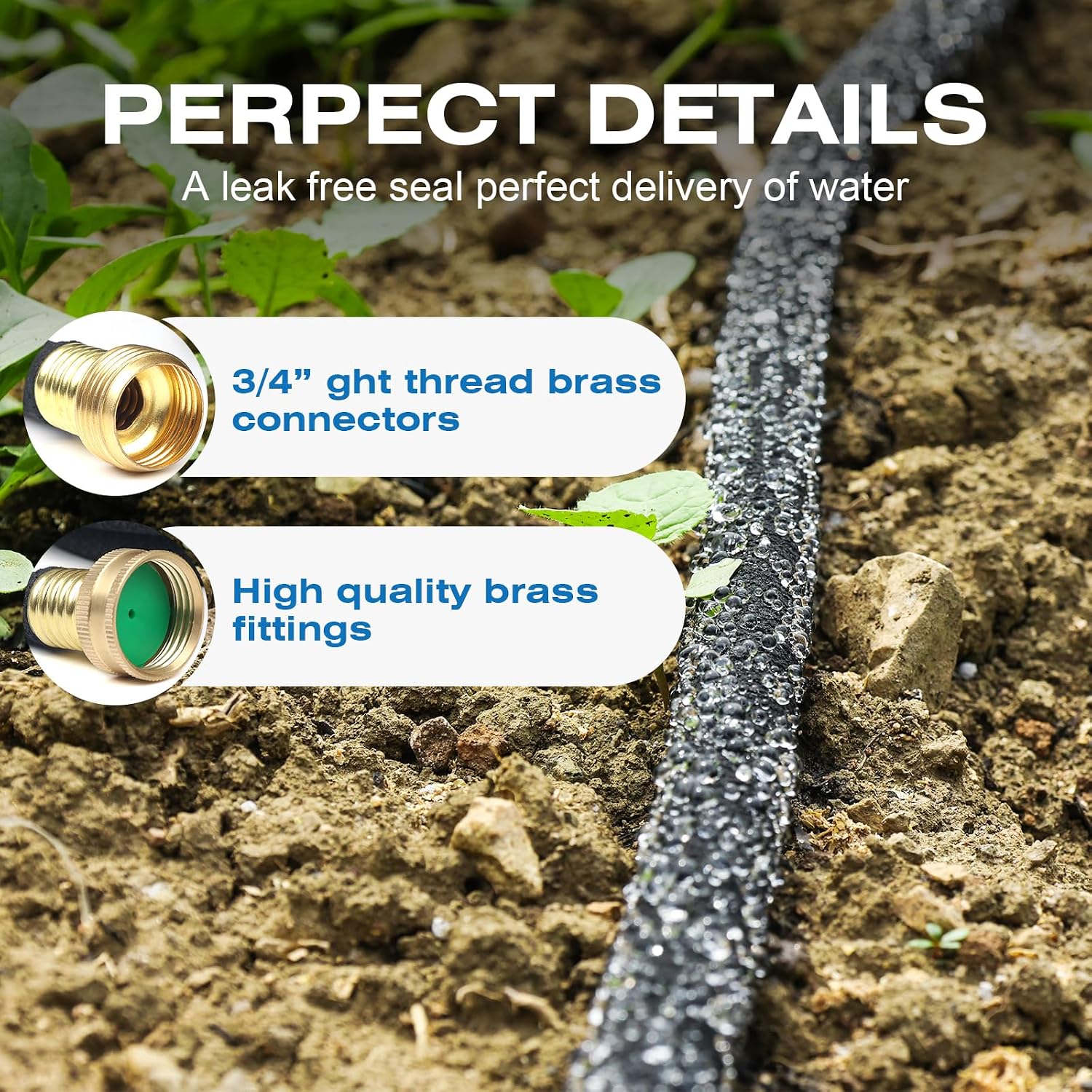 5/8" 50FT Round Soaker Hose for Garden Lawn Vegetable Tree Watering | Heavy Duty Rubber Drip Irrigation Tube, Solid