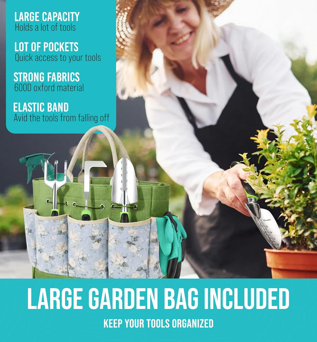 Heavy Duty Gardening Tools - Gardening Gifts for Women, Men, Mom, Dad - Durable, Ergonomic Garden Tools Set (Floral)