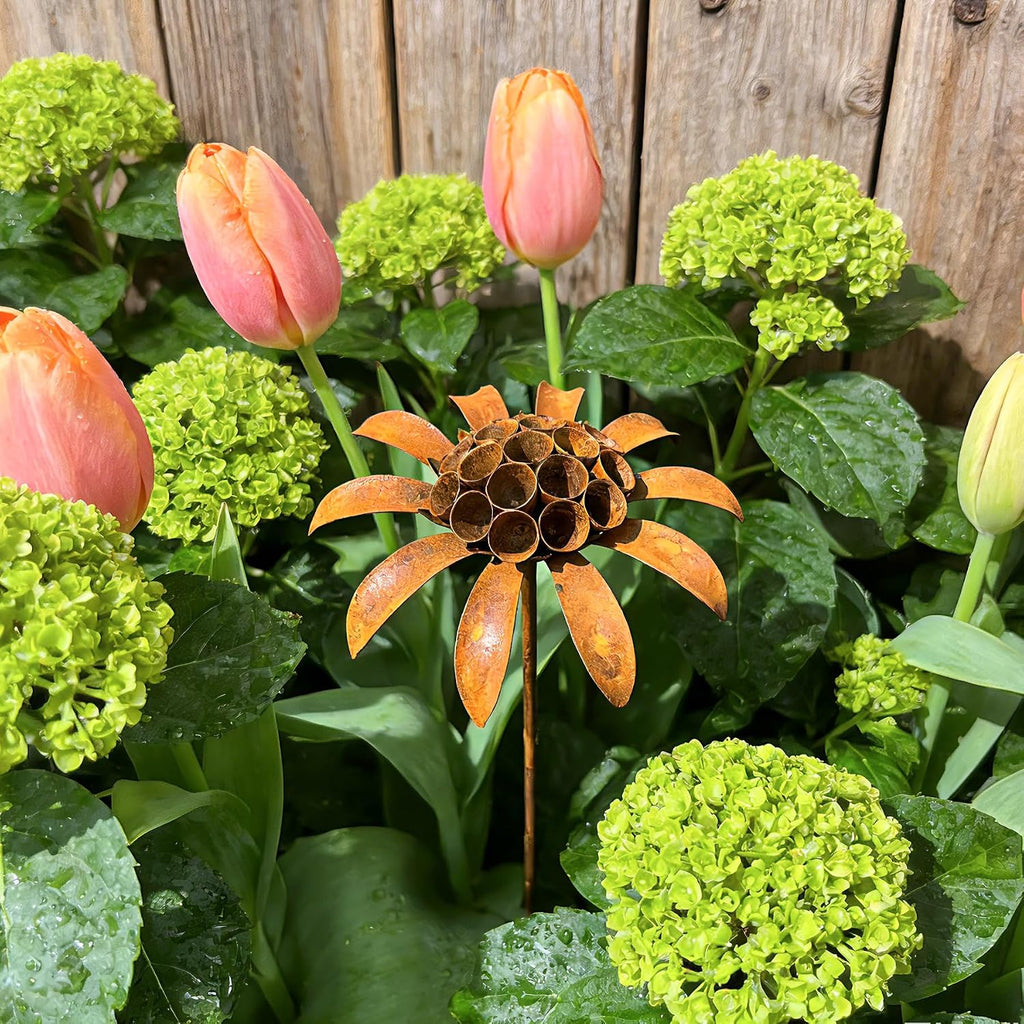 Metal Flowers - 30inch Rusty Metal Outdoor Garden Flowers Yard Art Stakes | Metal Yard Art & Metal Garden Stakes