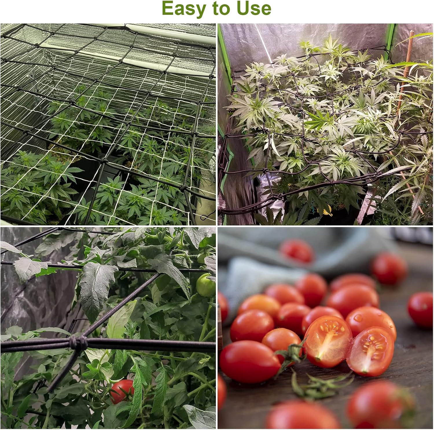 4PCS Grow Tent Net, Flexible Net Trellis Fits 4x4ft and More Size, Stretchy Trellis Netting with Hooks for Garden