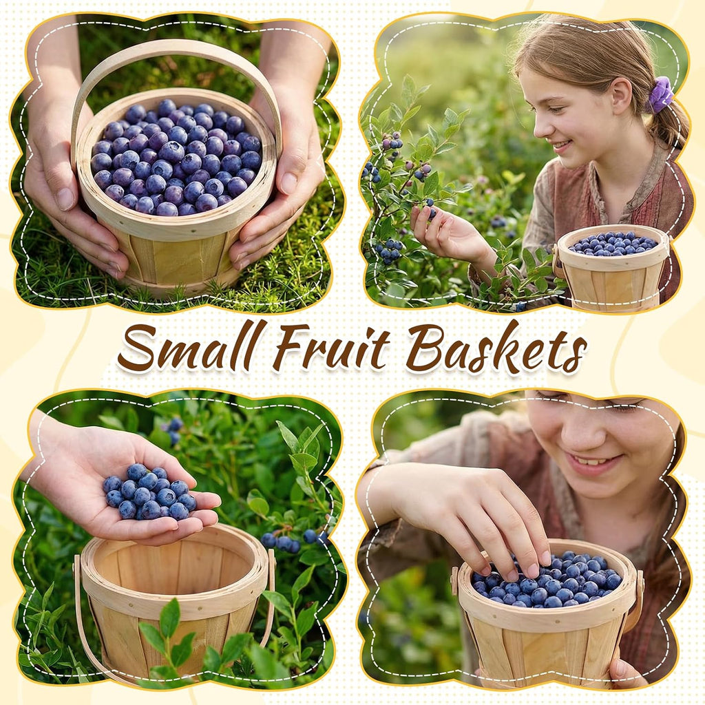 10 Pcs Mini Wooden Apple Baskets, 5.1 x 3.9 Inch Small Harvest Baskets Bulk Round Woven Farmers Market Berry Basket