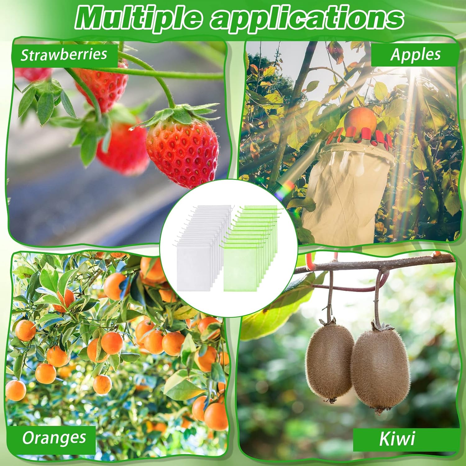 Woanger 300 Pcs Fruit Protection Bags 6 x 8'' Fruit Bags for Fruits Trees Green Netting Fruits Cover Bag with