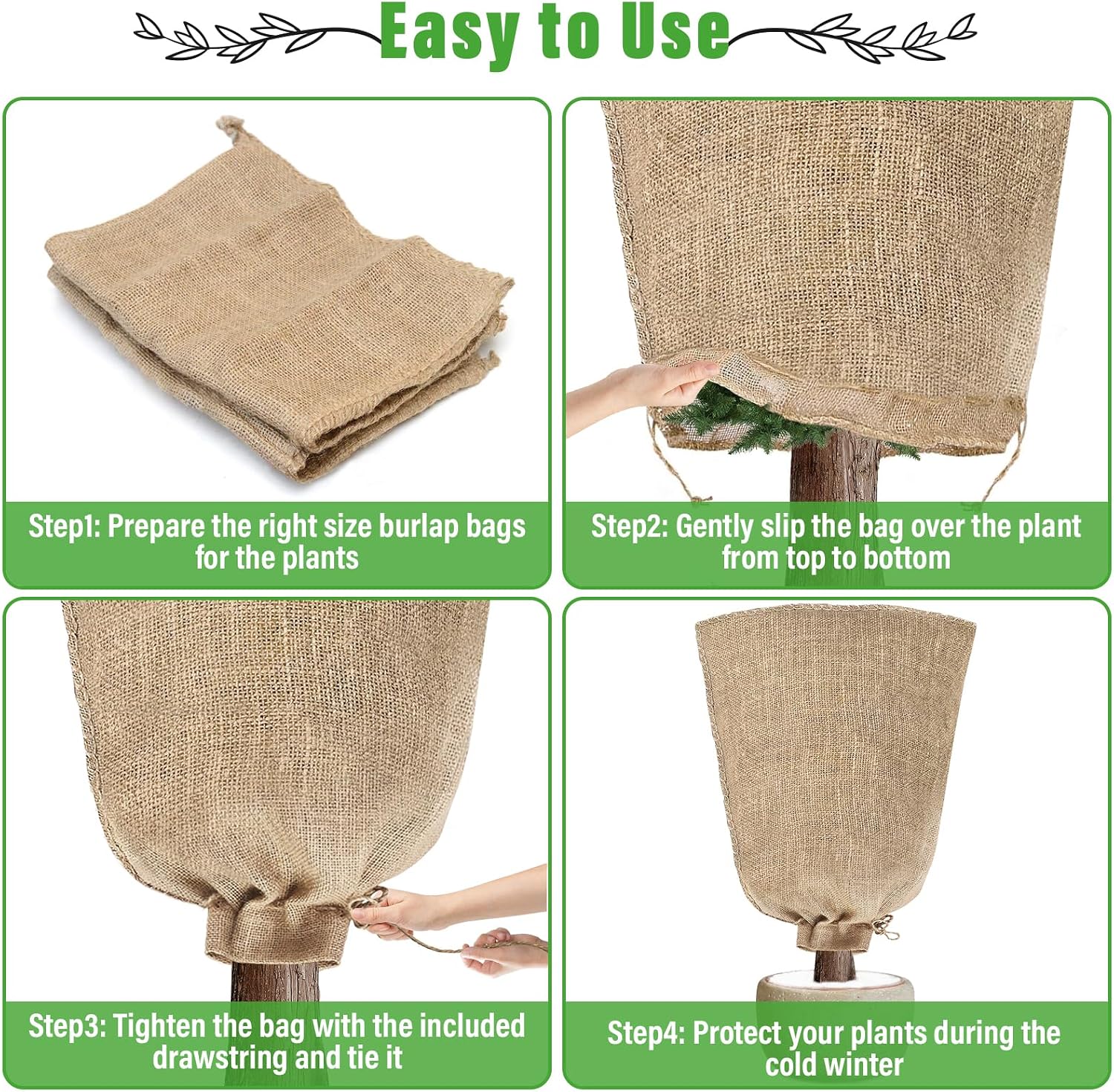 Riare 4 Packs 24 × 40 Inch Large Winter Plant Cover Bags with Drawstring