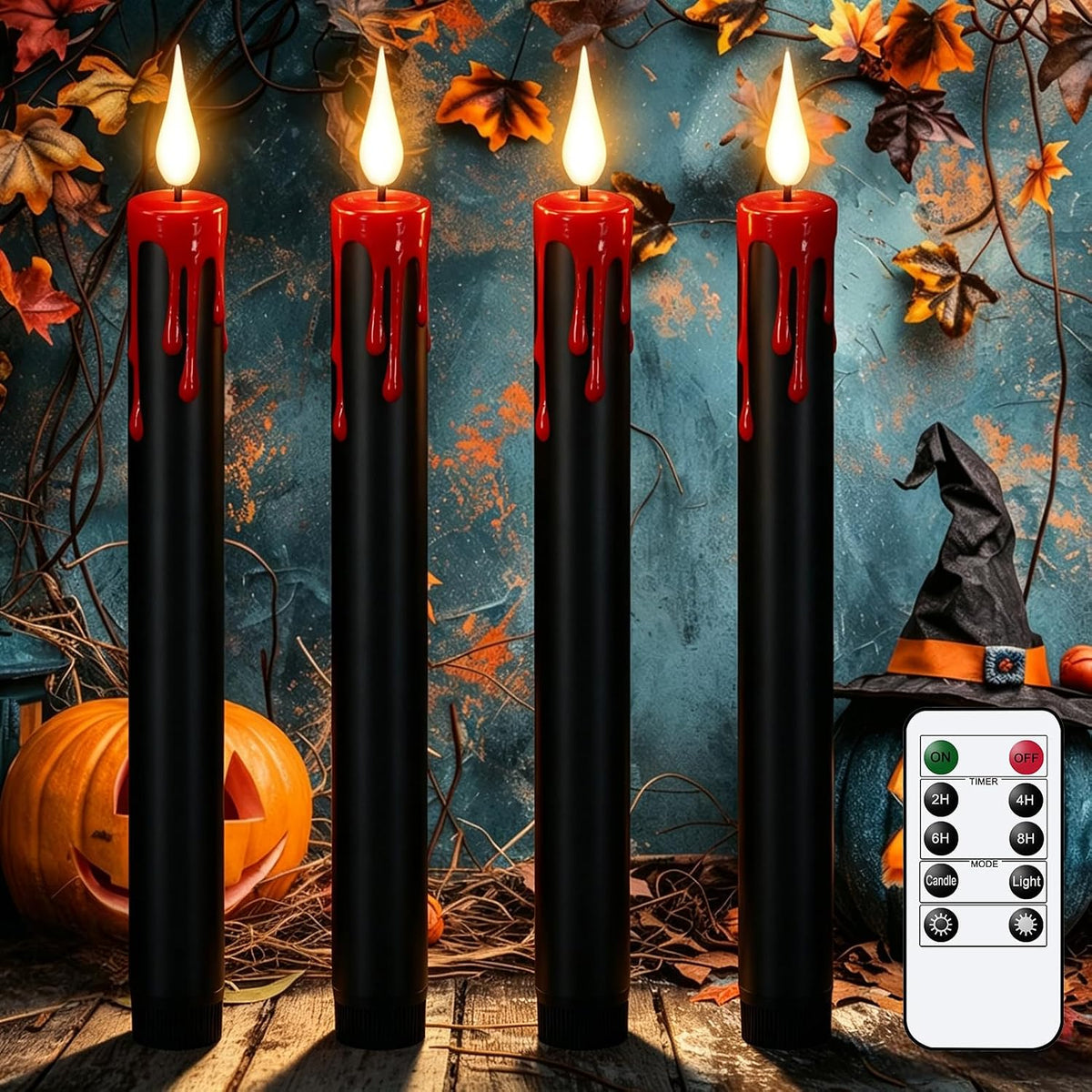 Eldnacele Black Flameless Taper Candles Battery Operated with Remote Timer