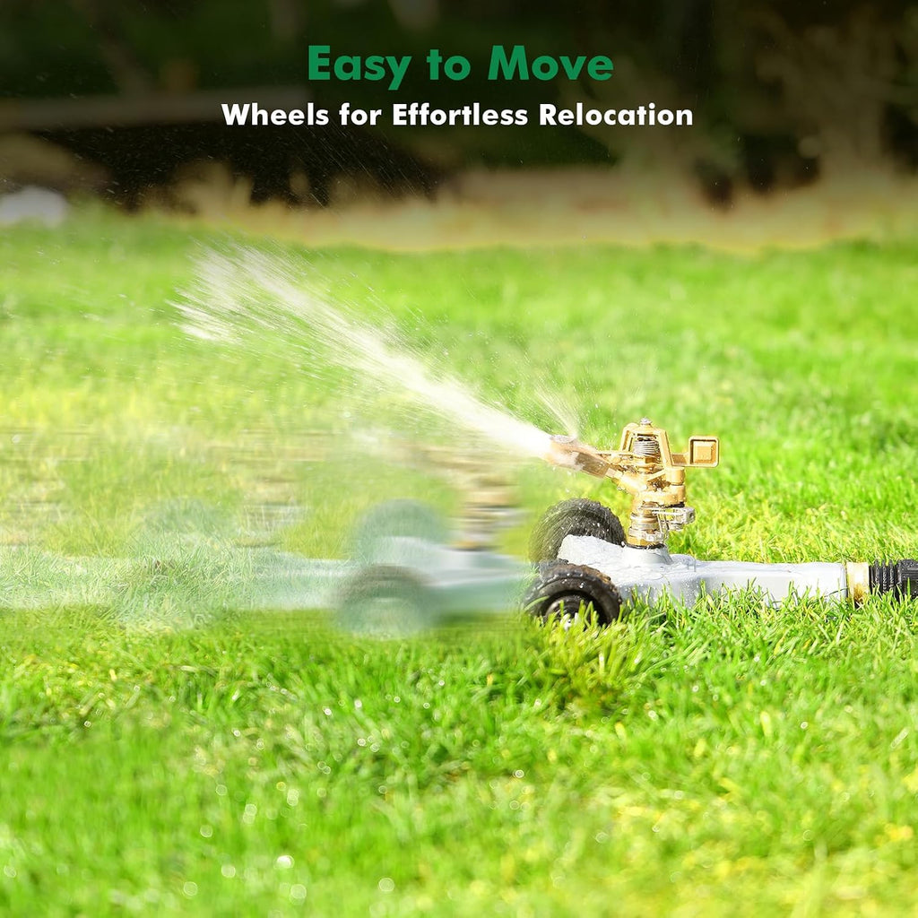 RESTMO Heavy Duty Full Metal Impact Sprinkler with Wheeled Base | 360° Rotating Sprinklers for Yard,Large Area Lawn &