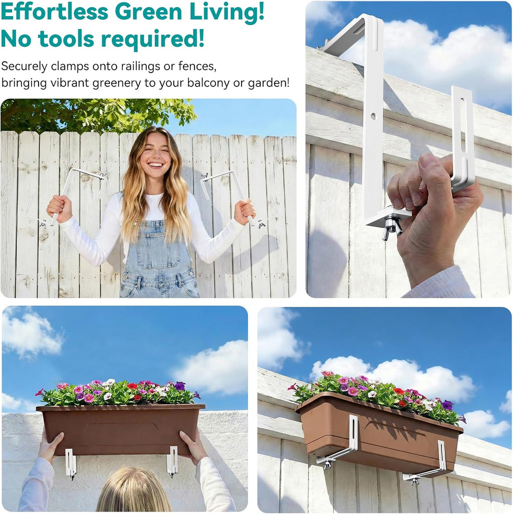 Adjustable Planter Box Brackets,Enhanced Bottom Support,Universal Outdoor Hanging Brackets,Flower Box Brackets for